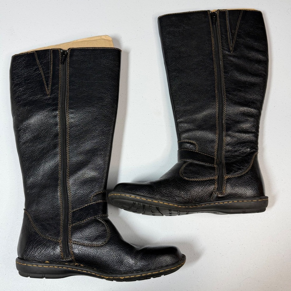 b.o.c. Knee High Riding‎ Boots 7.5 Black Leather Buckle Detail - Picture 6 of 9